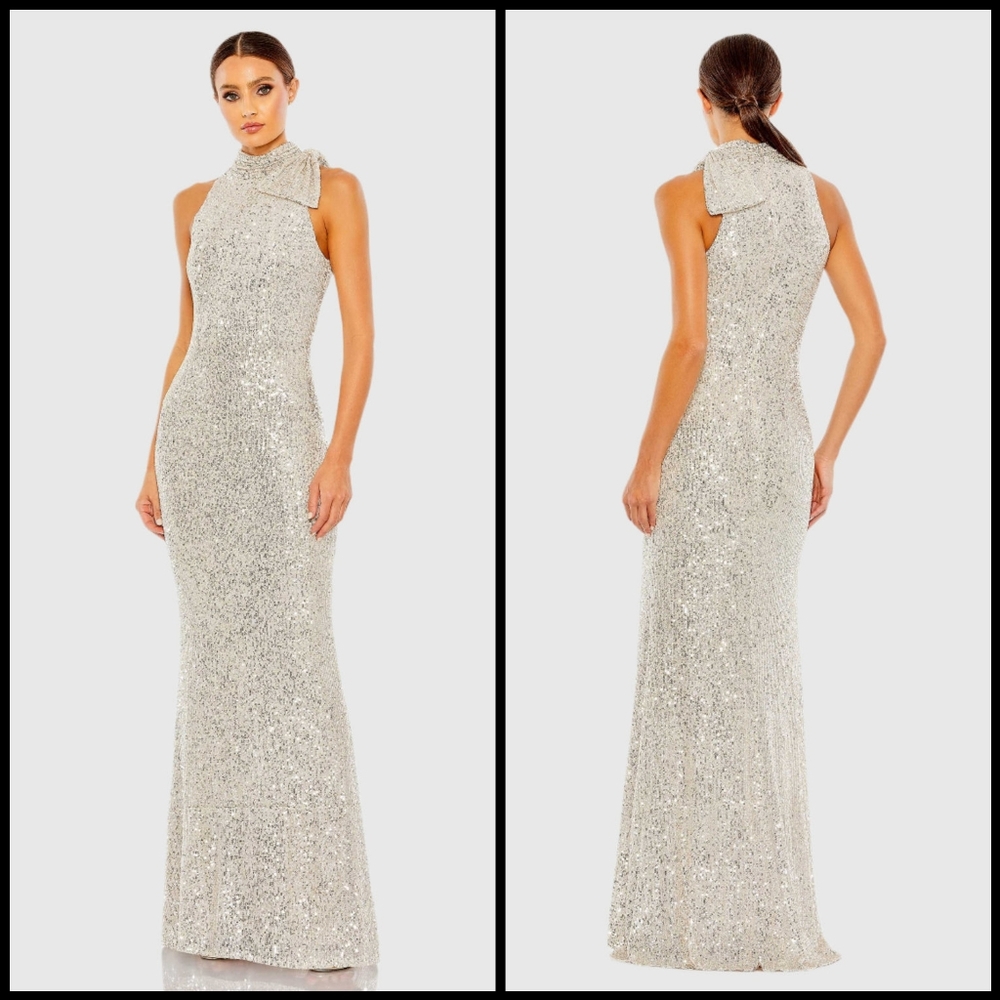 Mac Duggal Silver Sequin Gown